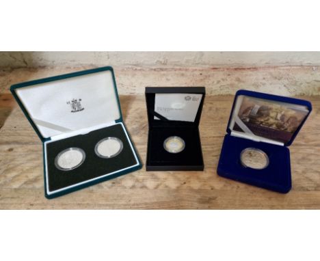 Royal Mint, Three silver coins/sets comprising of a Bravery in the Skies RAF Centenary Spitfire 2018 UK £2 Silver Proof coin,