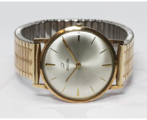 A 9ct gold Enicar wrist watch, circa 1960s, 17 jewel manual wind movement case diameter 32mm, flexi strap.