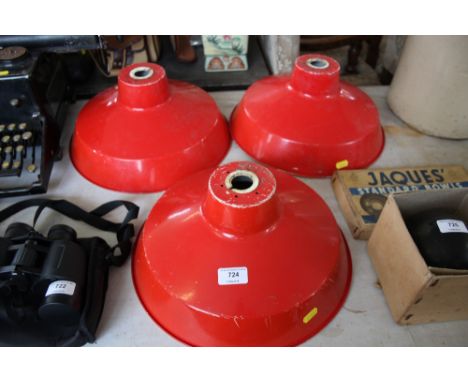 Three enamel light shades 