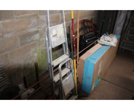 A set of aluminium steps and a step ladder 