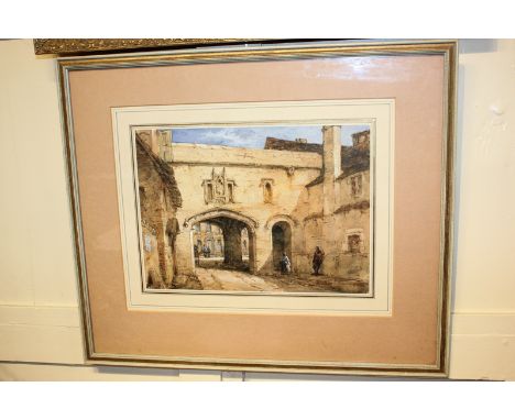 Richard Henry Nibbs (1816-1893), local interest, Canon Gate, Chichester, with two figures in foreground, watercolour, signed,