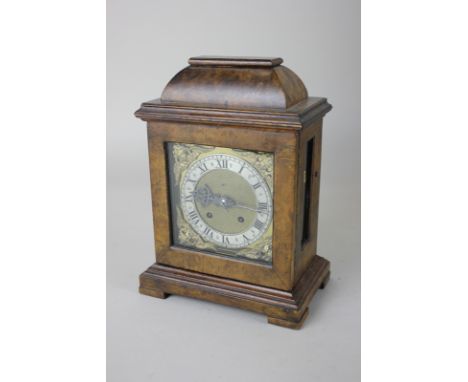 An 18th century small bracket clock with three inch dial, silvered chapter ring, gilt cherub spandrels, striking verge escape