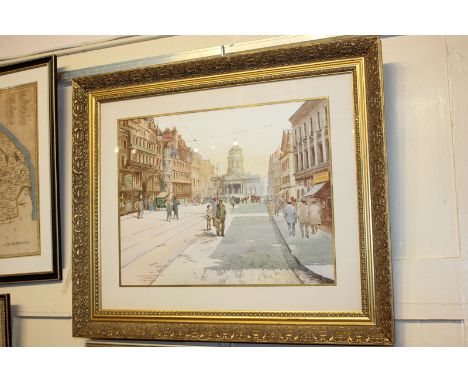 K Cherrington, street scene, 'Castle St and Town Hall, Liverpool', watercolour, signed and inscribed, 35cm by 44.5cm