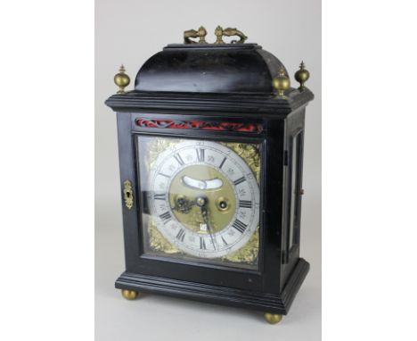 A late 17th/early 18th century bracket clock with seven inch dial and silvered chapter ring inscribed J. Barnett, London, gil