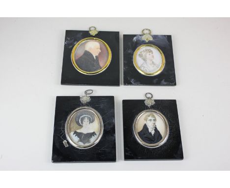 Two 19th century oval portrait miniatures of Edward Amies and his wife Elizabeth, both with inscriptions verso, together with