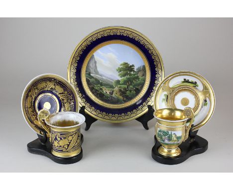 A 19th century porcelain cabinet plate decorated with figures in a landscape, inscribed Vue du Rhone dans le bas Valais, 22cm
