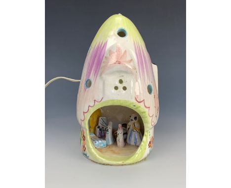 A vintage Derek Fowler studio / Peggy Foy child's pottery "The Warren" night light, of mushroom form, containing a family of 
