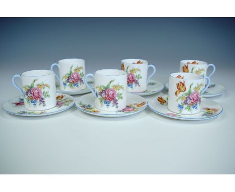 Six Shelley floral nosegay pattern coffee cans and saucers