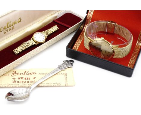 A vintage Sekonda wristwatch together with a Bentima watch and a Rolex teaspoon.