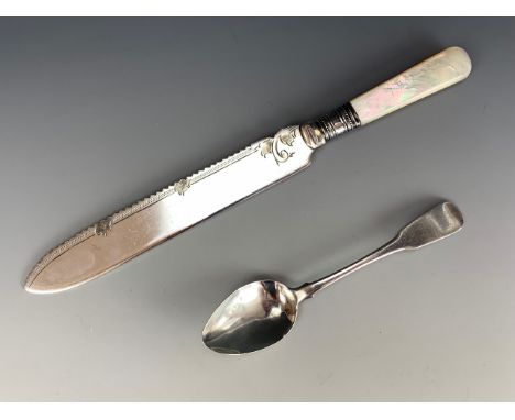 A George Irish silver Fiddle pattern teaspoon, engraved with a letter 'K' to the heel, James Scott, Dublin, 1819, 13.9 g, and