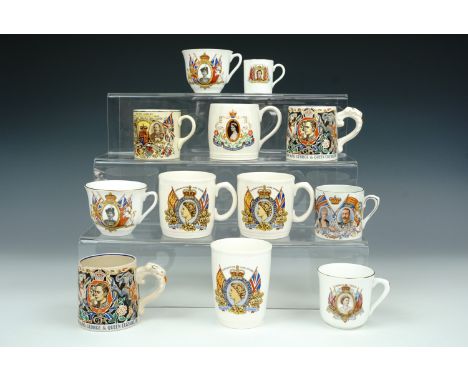 Sundry ceramic royal commemorative mugs including a miniature Edward VIII coronation piece
