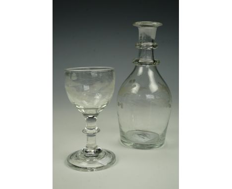 An early 19th Century Newcastle cruet / miniature decanter together with a similar small wine glass