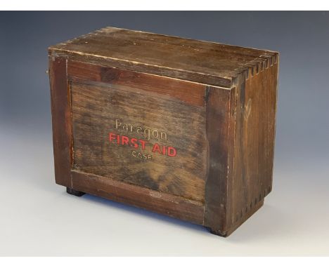A vintage Paragon wooden first aid box, 25 cm x 13 cm x 20 cm