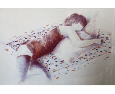 Adrian George (British, b.1944) Study of a sleeping woman, lithograph, signed in pencil to the margin, framed and mounted und