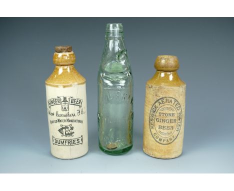 Vintage glass bottles including a Turner of Carlisle Codd's patent, and a Robert Carruthers of Dumfries stoneware bottle etc