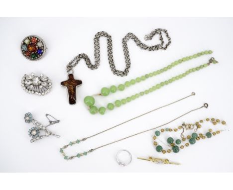 A quantity of vintage jewellery, including a 1920s yellow-metal, baroque pearl and semi-precious gemstone bracelet, (clasp te