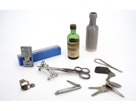 A small Armstrong and Dich stoneware bottle and one other, together with an early 20th Century pack of Gillette razor blades,