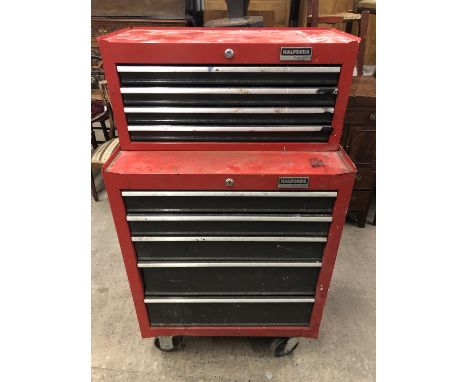 A Halfords tool chest / trolley and tools
