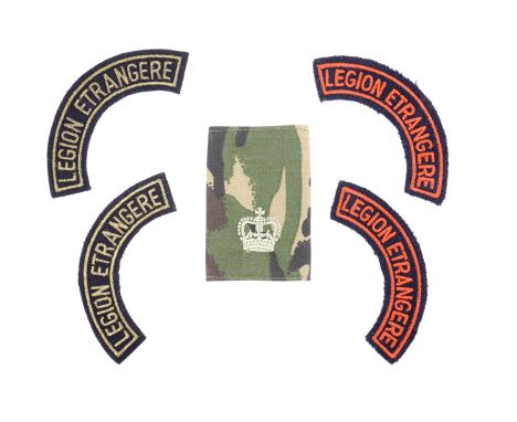 French Foreign Legion shoulder titles together with a British army camouflaged tunic rank badge