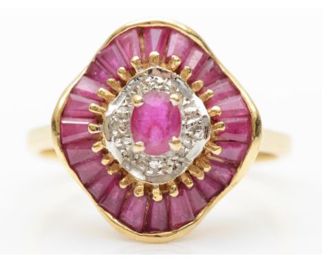 A 14K gold ruby and diamond cluster ring, P 1/2, 4.1gm 