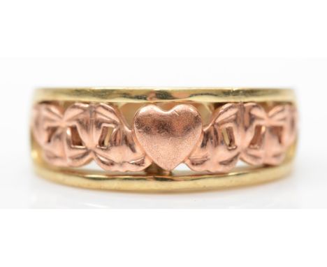 Clogau, a Welsh 9ct two colour gold openwork ring with heart, M, 5.7gm 