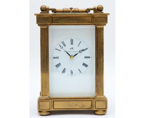 Swiss Matthew Norman 1751A Striking Repeater Grande Corniche carriage clock, the enamel dial with Roman numerals and blued st