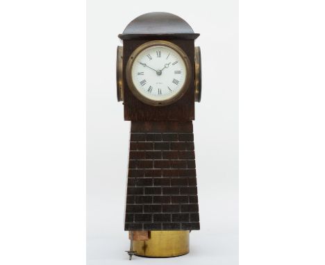 An early 20th century Blumberg and Co., Paris and London patent four dial oak architectural pillar clock, the 8cm white ename