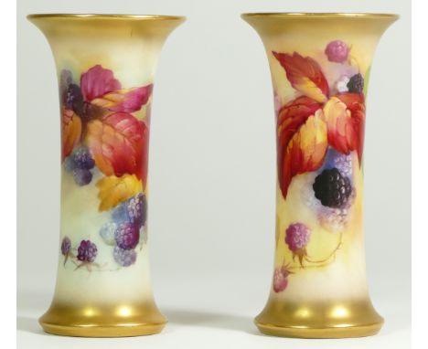 A Royal Worcester trumpet vase, decorated with blackberries and autumnal leaves, signed by artist K. Blake (Kitty Blake), sta