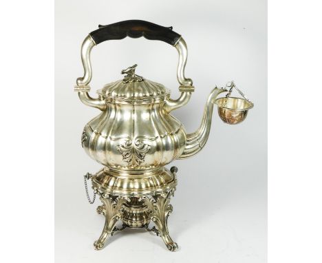 An Italian .800 standard silver kettle on stand, bearing control marks, fascio lozenge, 800 and a lion twice, the lobed and f