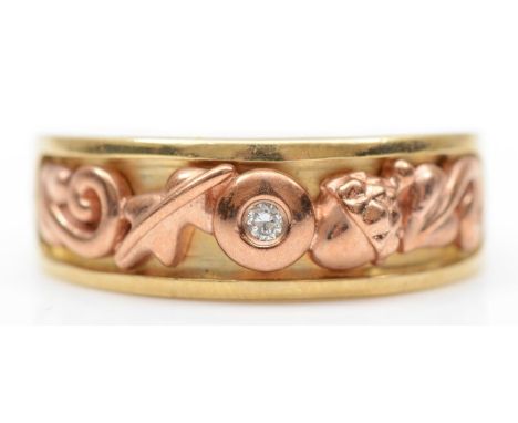 Clogau, a Welsh 9ct two colour gold and brilliant cut diamond ring, N, 4.7gm 