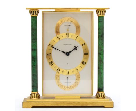 Jaeger LeCoultre - a weather station mantle clock, c. 1965, reference 535, the rectangular silvered dial with gilt chapter ri