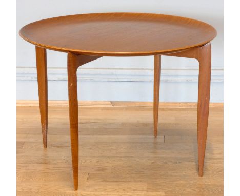 A Fritz Hansen Danish teak folding side table, circa 1960-1969, model 0763.60cm diameter. 