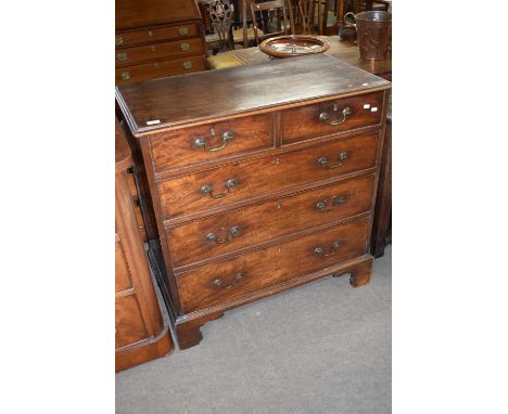 18th century mahogany chest of two short over three long drawers raised on bracket feet, 94cm wide