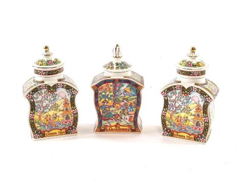 Three Sadler ceramic tea canisters and covers