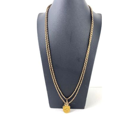 A guard chain marked '9c', 146cm long, 35.91g gross, together with a George V 1912 gold full osvereign, with soldered mount, 