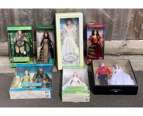 A collection of seven collectors models including Mattel Lord Of The Rings, Princess Of The Portuguese Empire, Barbie and oth