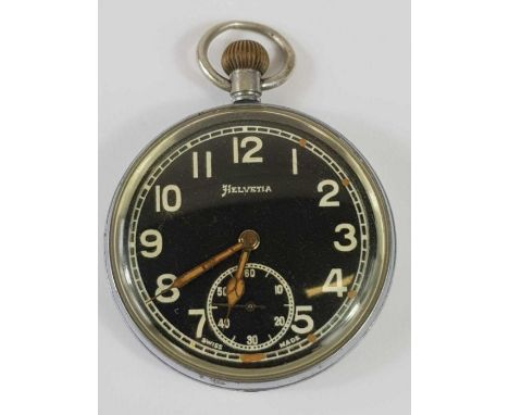 20th century British Army black faced Helvetia pocket watch. Engraved to the reverse with the War Department arrow and G.S/T.