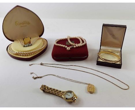 A 9ct gold box link chain, 54cm long, together with a 9ct gold locket and chain, 9.66g gross; together with a Sekonda watch, 
