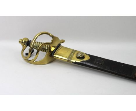 Militaria: a Somerset Light Infantry sword, 19th century, with a brass hilt and grip, in a leather scabbard, blade length 66c