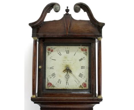 A George III oak longcase clock, by Edward Mand, Daventry, thirty hour movement striking on a bell, the painted dial bearing 