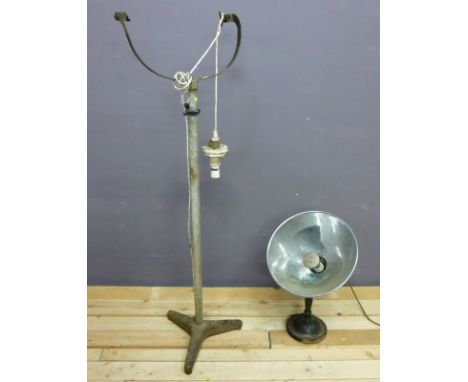 A Vitarays Soltan 1950's infra red lamp, and a metal floor stand, 34 by 133cm high. (2)