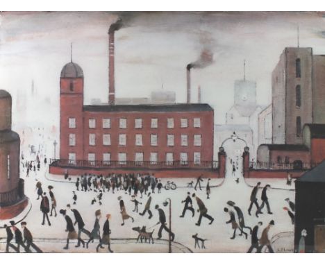 After L. S. Lowry (British, 1887-1976): 'Going to the MIll', print, signed in pencil lower right, 44.5 by 54.5cm.
Purportedly