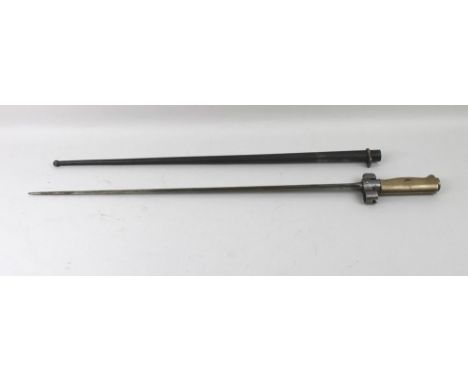 Militaria: a 19th century Label pattern bayonet with four way blade and brass handle, number 12622, complete with scabbard, n