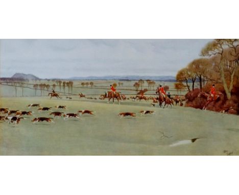 Two reproduction hunting prints after Cecil Aldin - The Cheshire, Away From Bath Wood, and Away From Peck Forton Wood, framed