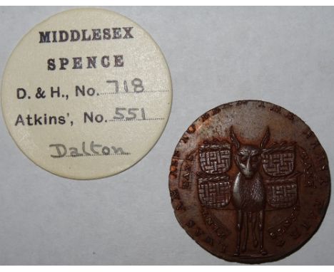 Thomas Spence, Halfpenny token, Ass with paniers / free-born Englishman, edge plain, 10.5gm, Dalton & Hamer Middlesex 718, wi