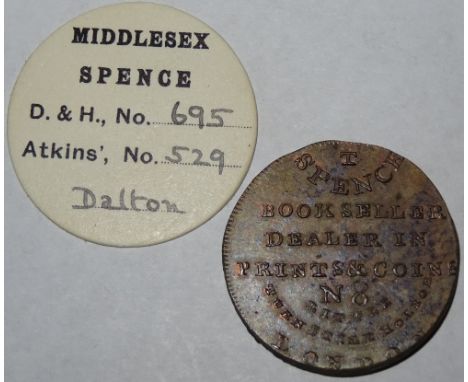 Thomas Spence, Halfpenny token, T Spence bookseller advert / C.J. Fox depicted, edge plain, 9.9gm, Dalton & Hamer Middlesex 6