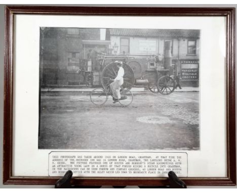 Grantham Interest.  A photograph c1920, showing figure on bicycle before Ruston &amp; Hornsby steam locomotive, believed to b