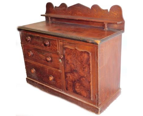 A 19thC Lincolnshire style dresser, with shaped gallery and shelf, raised above three drawers and cupboard, on a block base, 