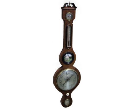 A 19thC mahogany five dial banjo barometer, signed Bernhard Hastings, with dry/damp feature, thermometer, bull's eye glass an