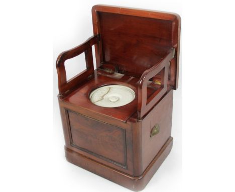 A 19thC mahogany box commode, with fitted interior and metal capped side handles, when closed 52cm H, 54cm W, 46cm D.